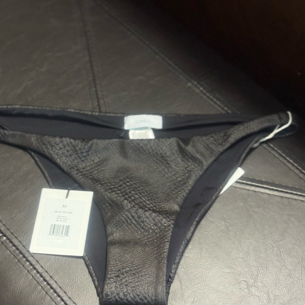 ONIA Crocodile print Black Textured Bikini Bottom - Picture 2 of 6